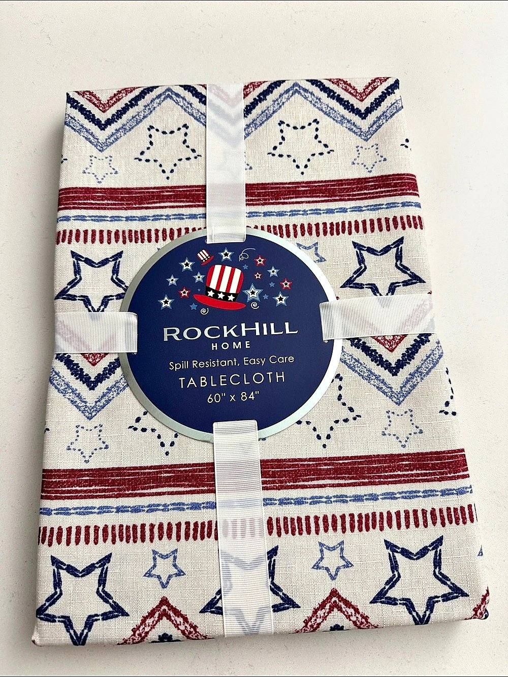NWT Rockhill Home Spill Resistant Easy Care Tablecloth Star Patriotic 60" x 84"